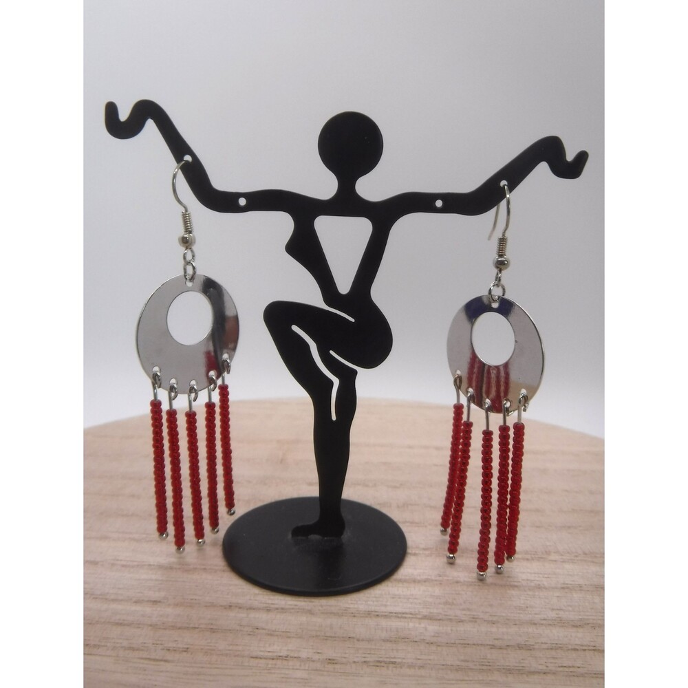 Earrings Silver Disks w/ Beads